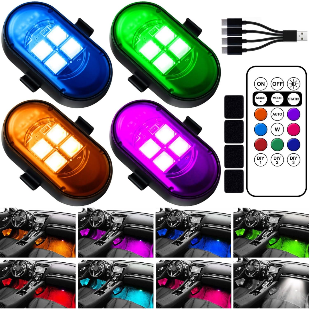 Kit De Luces LED RGB Recargable Para Coche Con Control Remoto