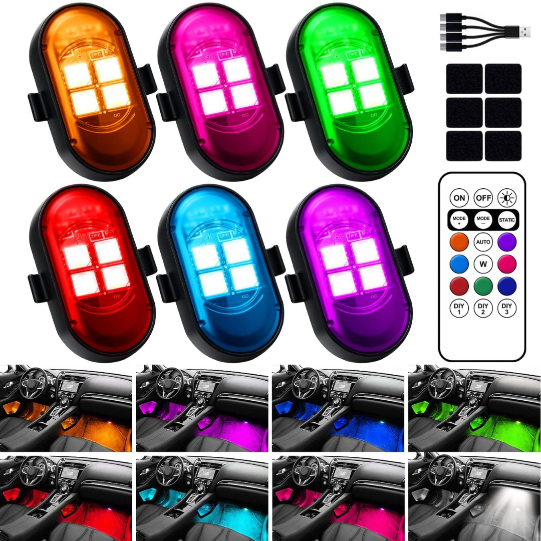 Kit De Luces LED RGB Recargable Para Coche Con Control Remoto